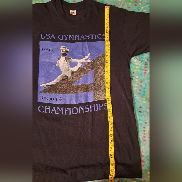 Vintage 1995 USA gymnastics glitter tee.  FOTL single Stitch. Black, Large - Picture 5 of 6